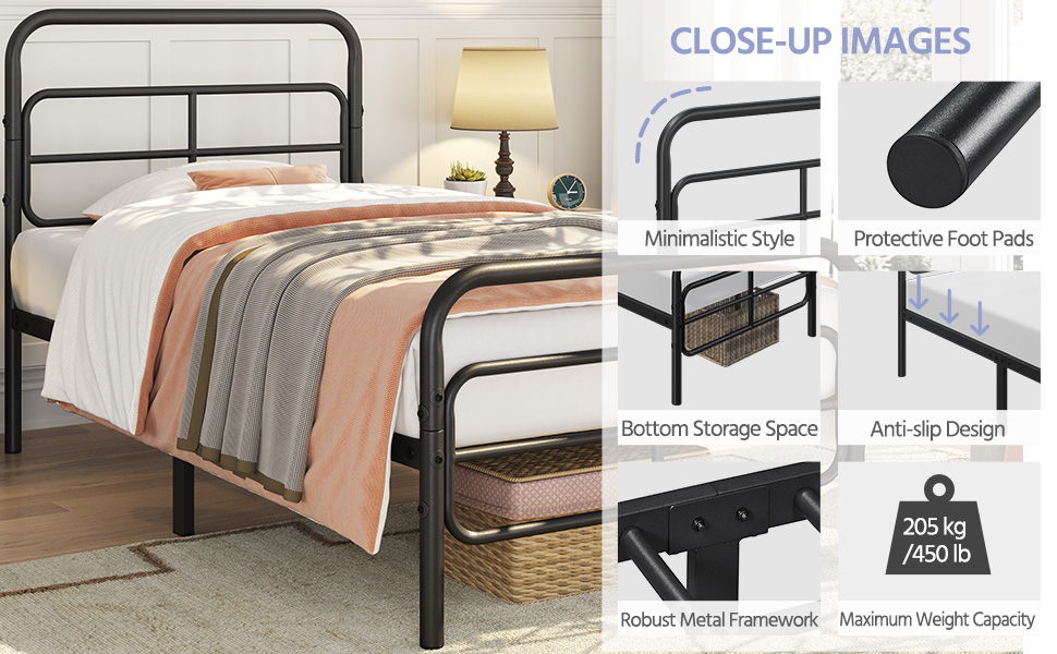 Yaheetech 2PCS Modern Twin XL Size Bed Frame Metal Bed