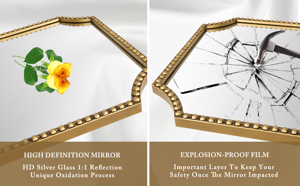 30"x40" Mirror for Wall, Full Scalloped ... 12 gold rectangle beaded mirror