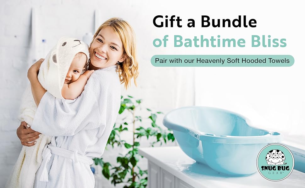 Mother and her baby wrapped in the Snug Bug Gear matching bath towel smiling