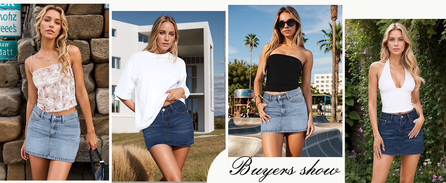 Women’s Denim Jean Skirt Mini Y2K Skort Low Waisted Skirts with Pockets