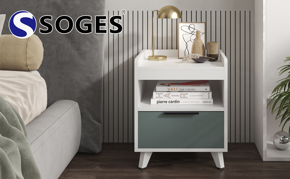soges Nightstand， White Modern Design End Side Table， Sofa