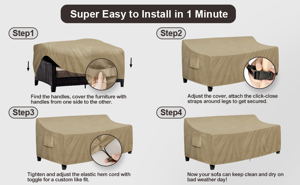 PureFit Outdoor Couch Cover Waterproof Patio Sofa Furniture