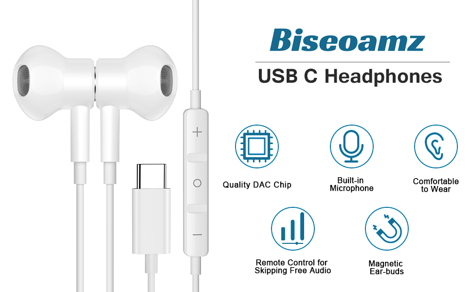 USB C Headphones, USB C Earphones USB Type C Earbuds with Mic