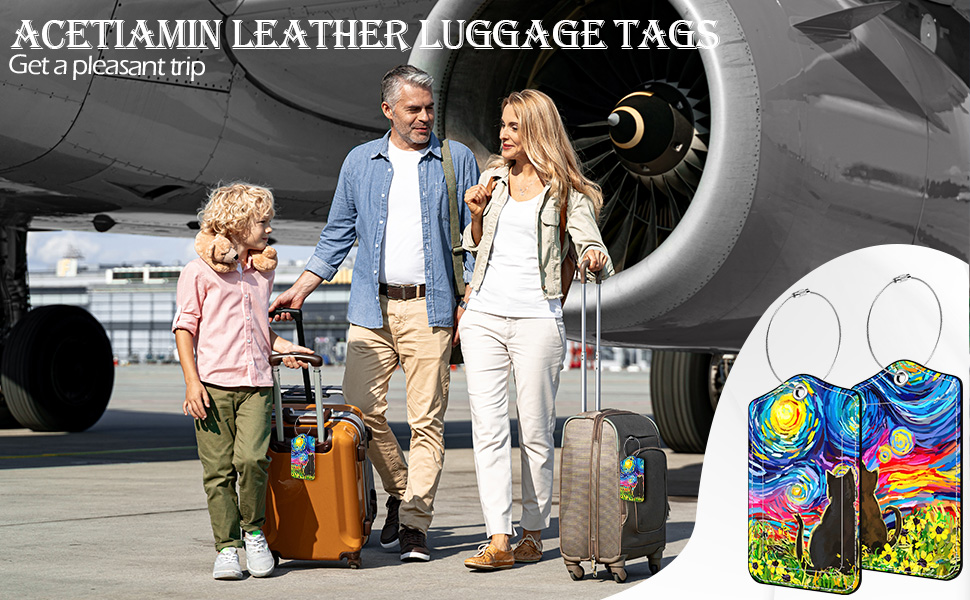 2 Pack Luggage Tag for Suitcase，Funny Cute Leather Suitcase