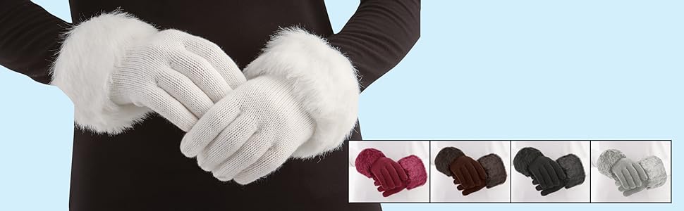 Collections Etc Foxy Faux Fur Trimmed Knit Gloves at Amazon Women’s ...