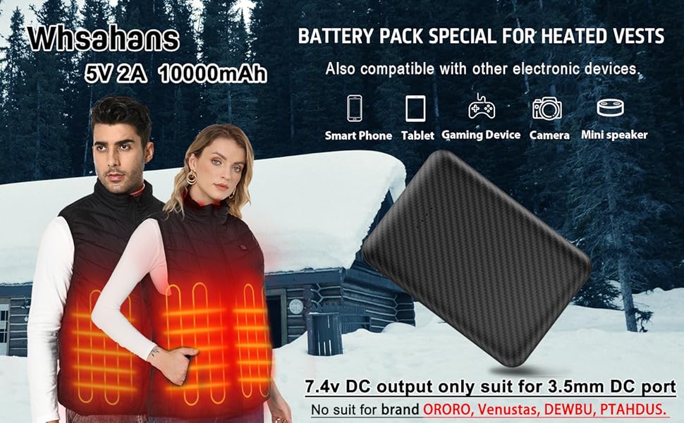 Whsahans [2022 New] 5V2A Heated Vest Battery Pack 10000mah