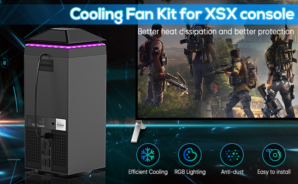Cooling Fan for Xbox Series X with Dust Cover Filter, RGB Color LED Light Cooler System with Low