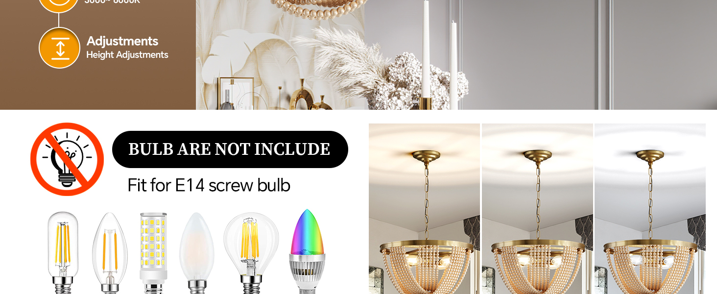 WFOTPZUK 18Inch Retro Pearl Chandelier, 3 Lights E14 Gold Chandelier Vintage Round Pendant Lighting