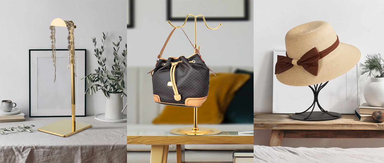 bjewego Gold Handbag Display Stand 2 Pack Table Polished