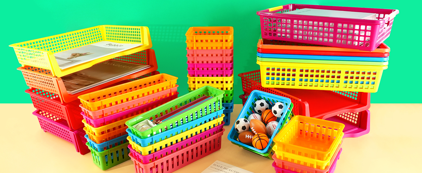 Pencil Holder for Kids Desk, Colorful Pen Baskets Tray for Organizing Classroom Supplies