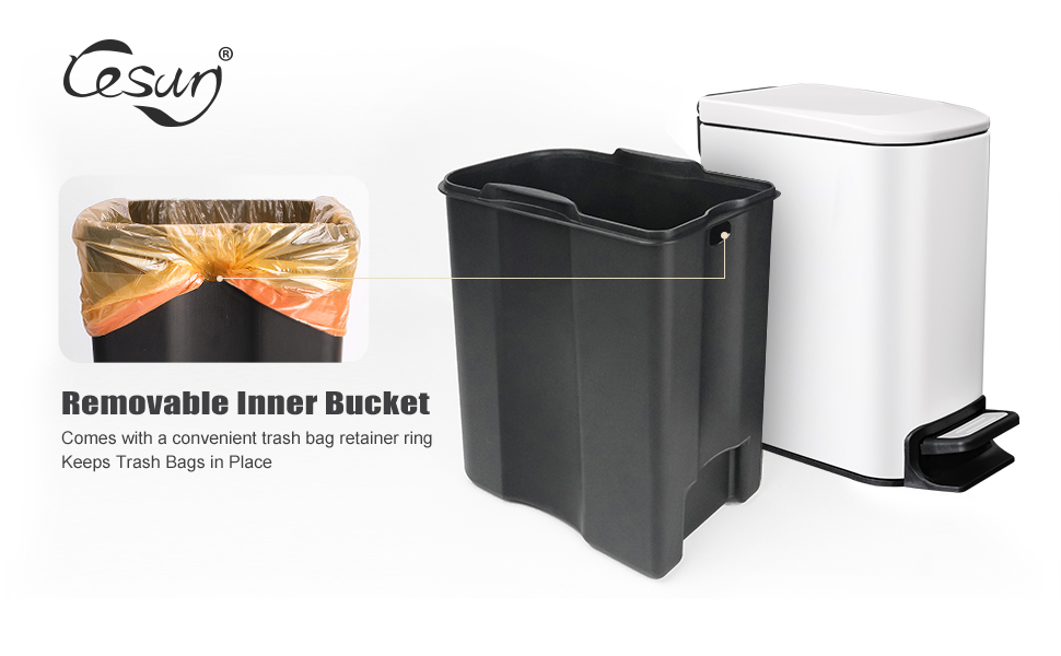 Cesun Small Bathroom Trash Can with Lid Soft Close, Step