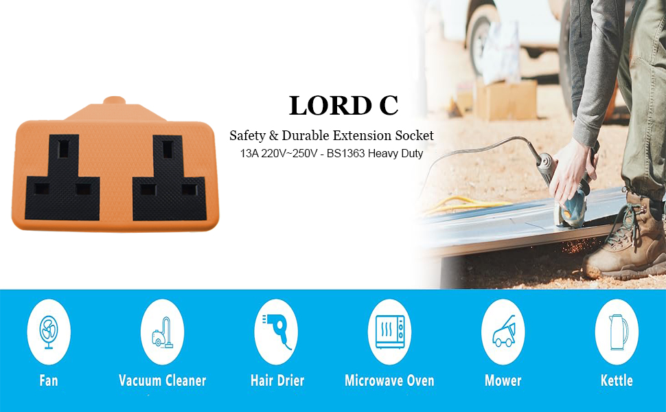 Heavy Duty Electrical ReWireable Rubber Block Extension Socket