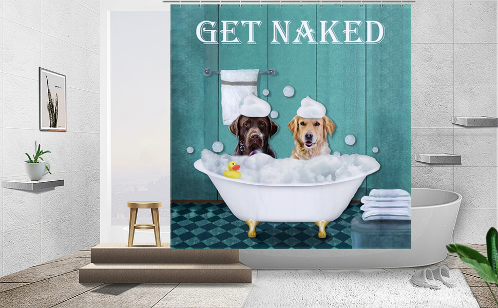 huanxiangouyue Funny Dog Shower Curtain Cute Golden