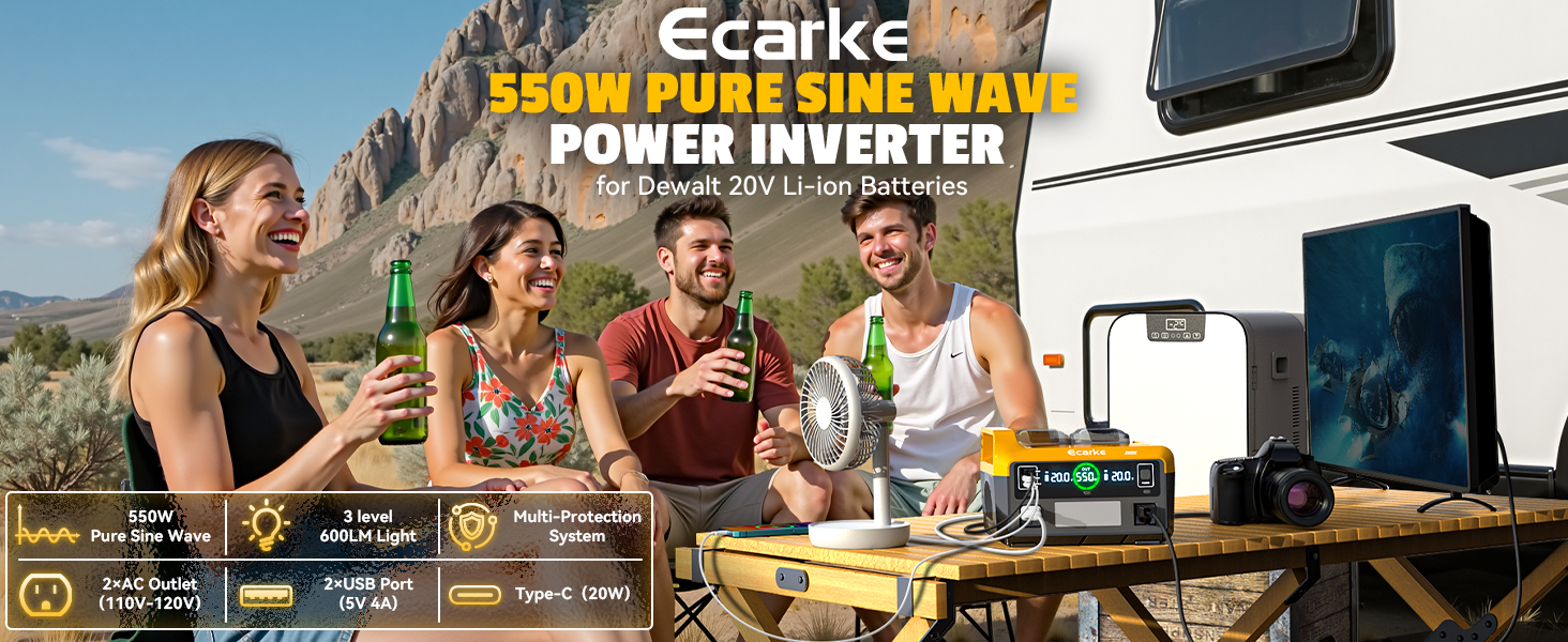 550W Portable Power Inverter Compatible with Dewalt 20V Battery, Power Statio