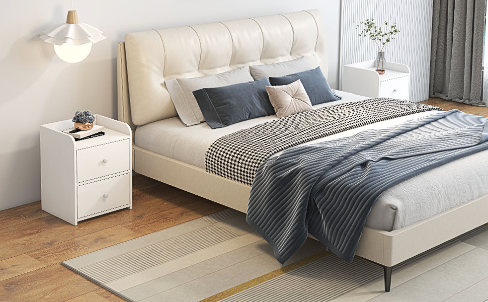 Houmpeady Bedside Table, Bedside with 2 Drawers, White Bed Side