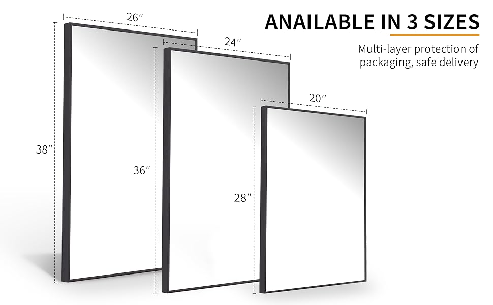 Black Bathroom Mirror, 24" x 26" Rectangular Wall Mirror with Metal Frame