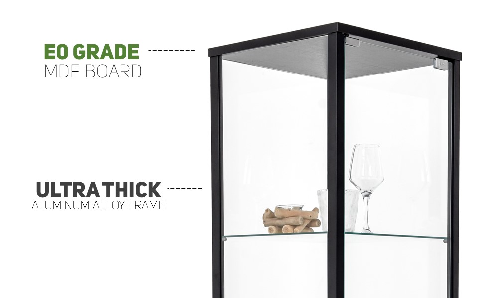 GLSLAND Glass Display 4 Shelf Glass Display Case