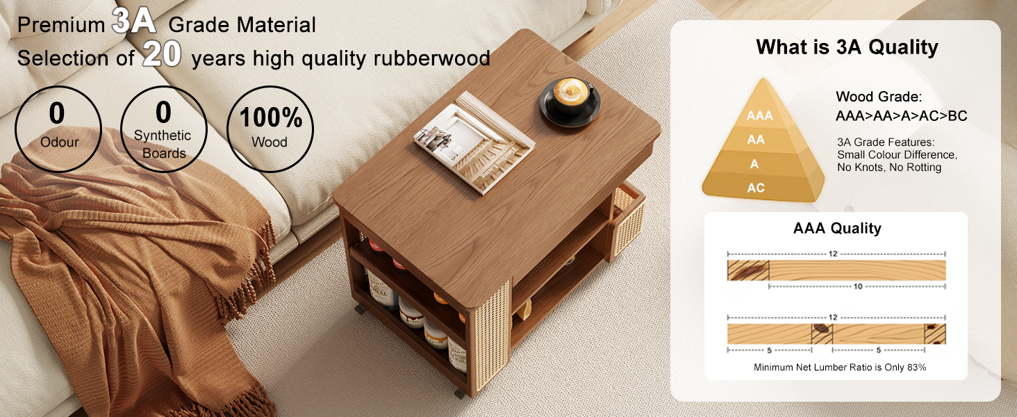 KASLANDI Wood Lift Top Coffee Table with Rolling Wheels