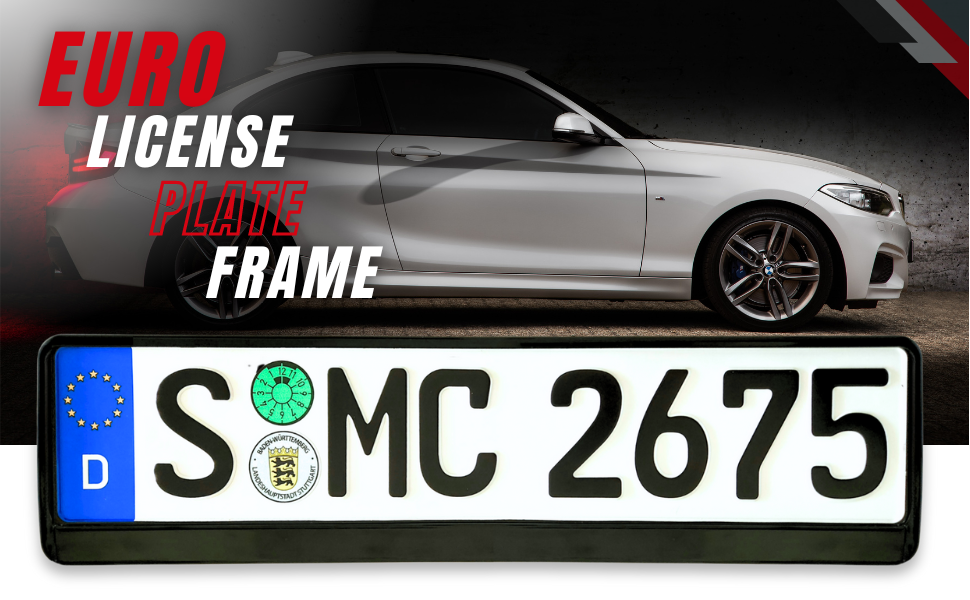 Amerito European License Plate Frame with Screws/Hardware & 3M VHB Adhesive Tape