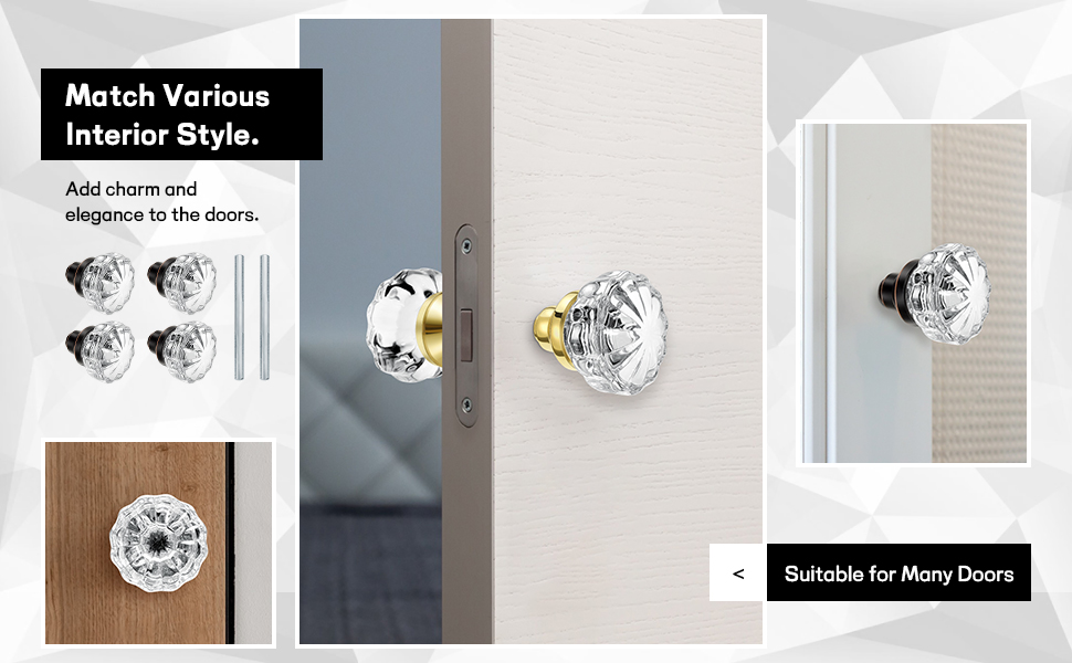 Amylove Glass Door Knobs Mortise Style Fluted Crystal Door Knobs