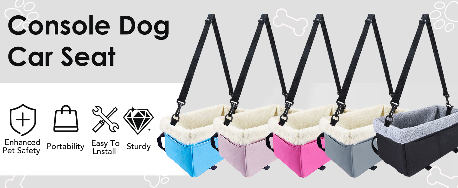 Dog Car Seat for Small Dogs, Center Console Dog Car Seat with Metal Frame &amp; Double Protection