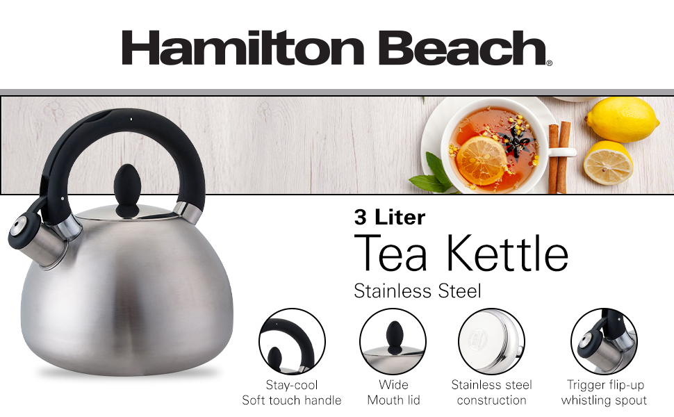 Hamilton Beach Tea Kettle Stainless Steel 3L Whistling with