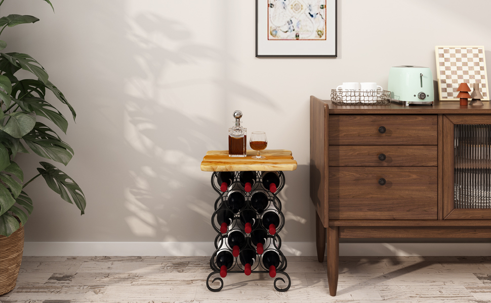 JOLLYMER Freestanding Wine Rack End Table, Stackable Metal