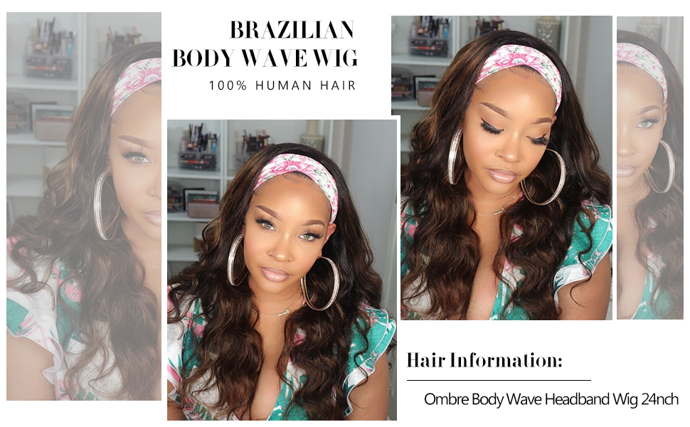 Nadula Highlight Brown Body Wave Headband Wigs FB30 Color Glueless Wig