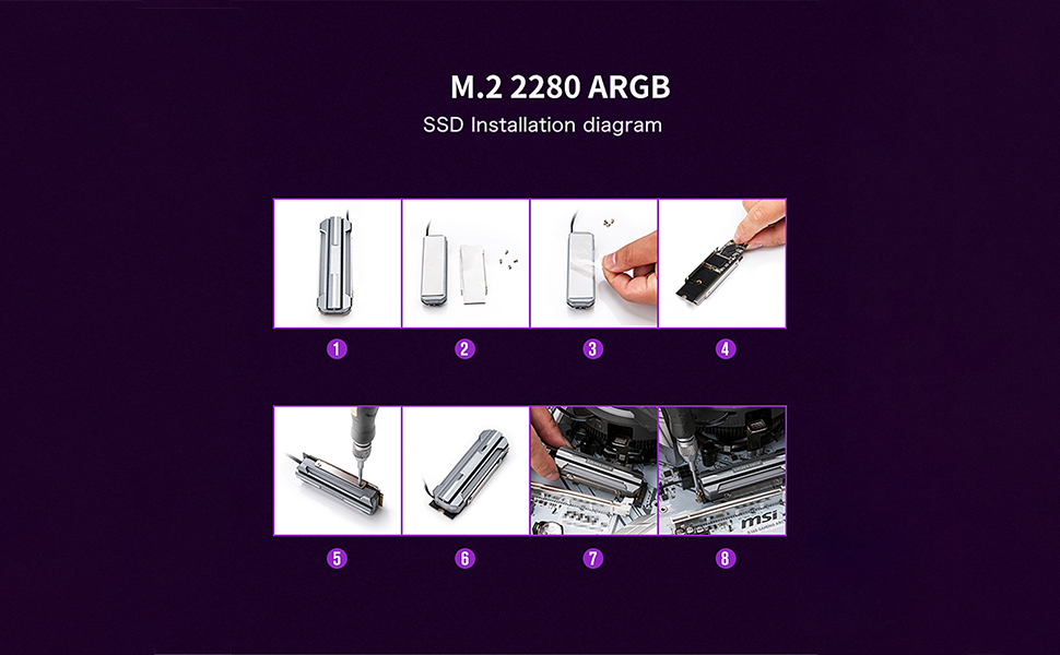 m.2 2280 ARGB SSD Installation diagram