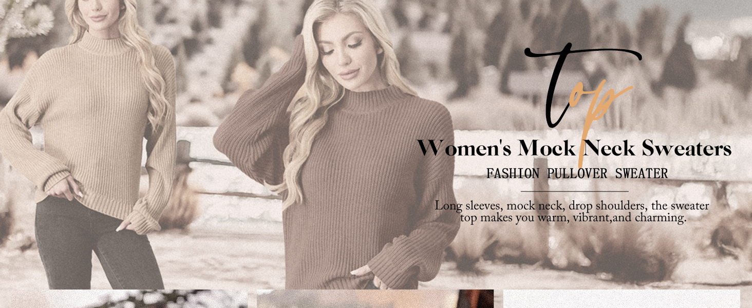 PrinStory Jumpers For Women Uk Cropped Mock Neck Sweater Casual Lantern Sleeve Ribbed