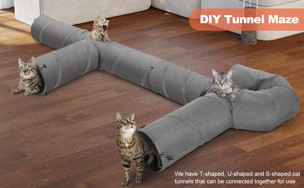 Ownpets Katzentunnel, 3 Wege Katze Tunnel, Katzentunnel Stoff mit Ball