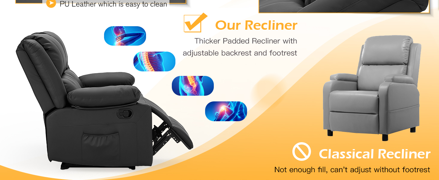 Produktdemonstration eines grauen Relaxstuhls mit verschiedenen Liegepositionen und -merkmalen mit Informationsdiagrammen auf