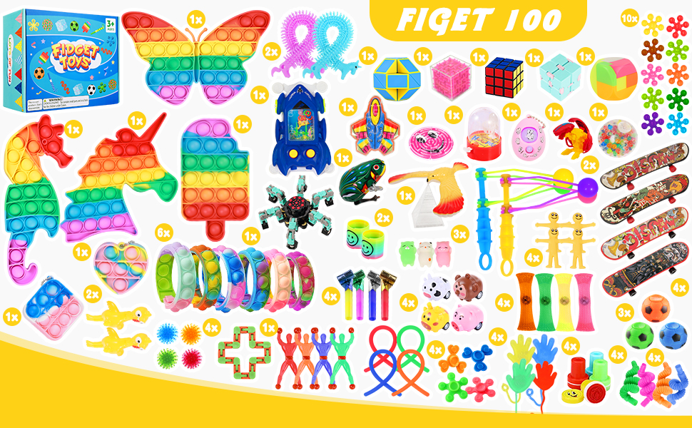 Fidget Toys 100 Pack,Treasure Box Fidgets in Bulk Prize Kid