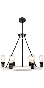 White Wood-like 6-Light Round Chandeliers