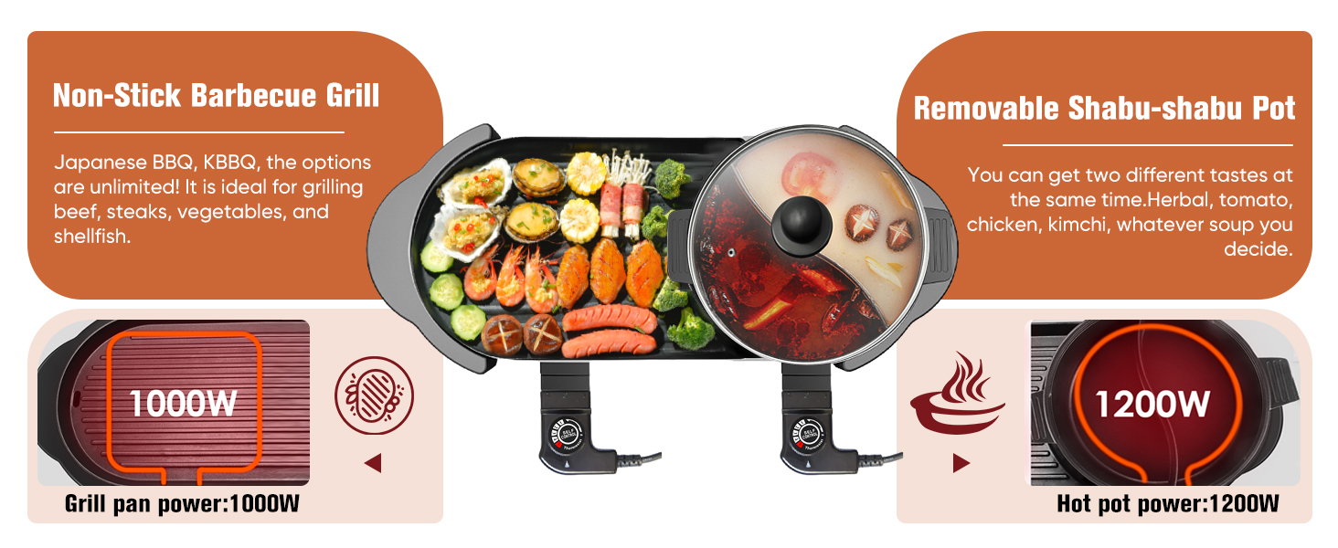 BOEASTER Hot Pot Electric with Grill Indoor Shabushabu