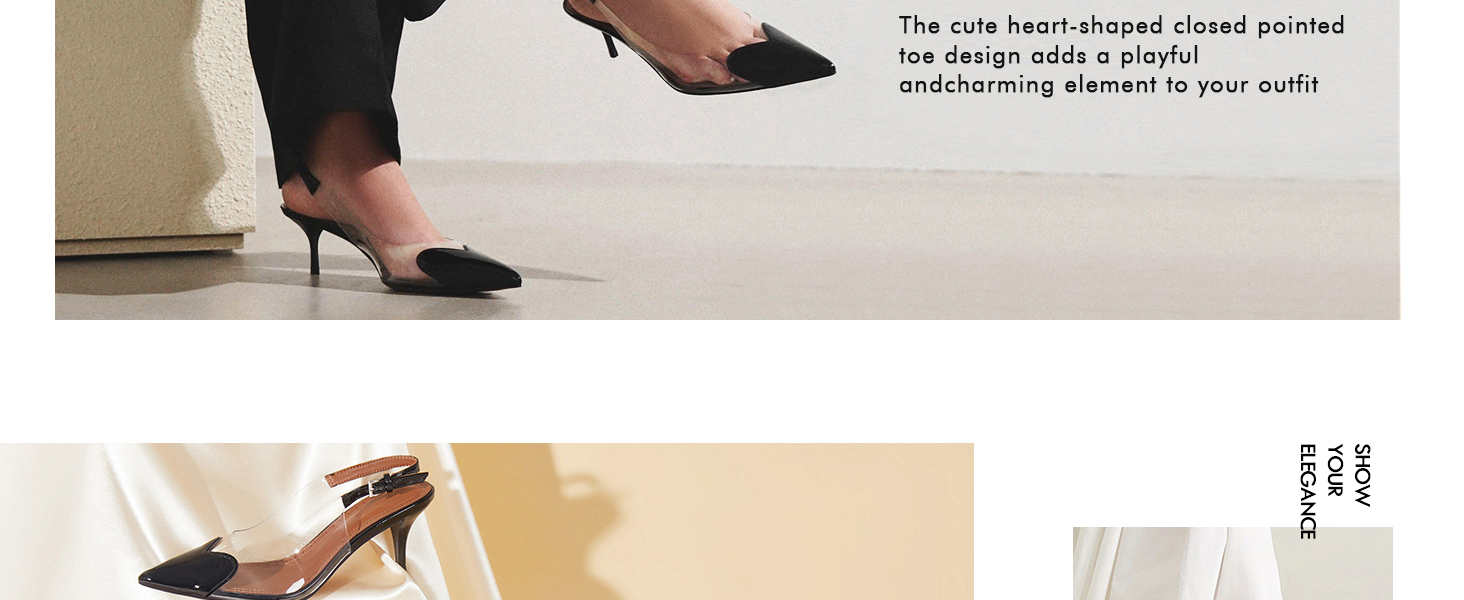 Womens Slingback Kitten Heels Clear Pumps Cute Heart Pointed Toe Slip On Party Prom Dress Shoes