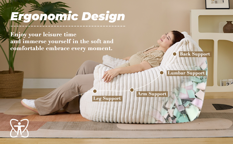 Giant Oversized Fluffy Bean Bag Chair with Armrests for