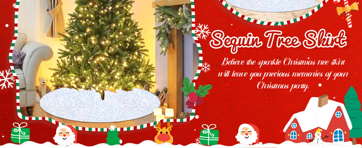 GSQQTE White Xmas Tree Skirt 36 Inch Sequin Tree Skirts