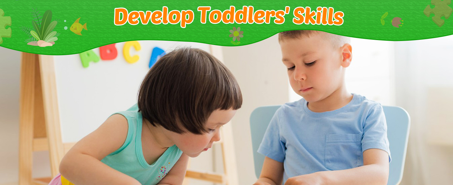 This wooden Montessori game set features 8 educational games and a multi-purpose wooden box