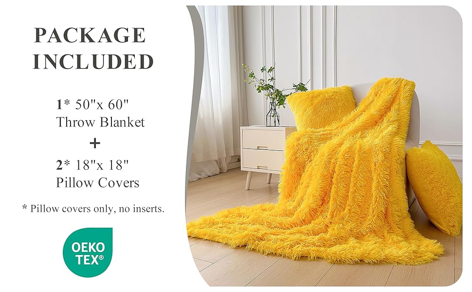 XeGe 3 Pieces Soft Faux Fur Throw Blanket Set, Decoration