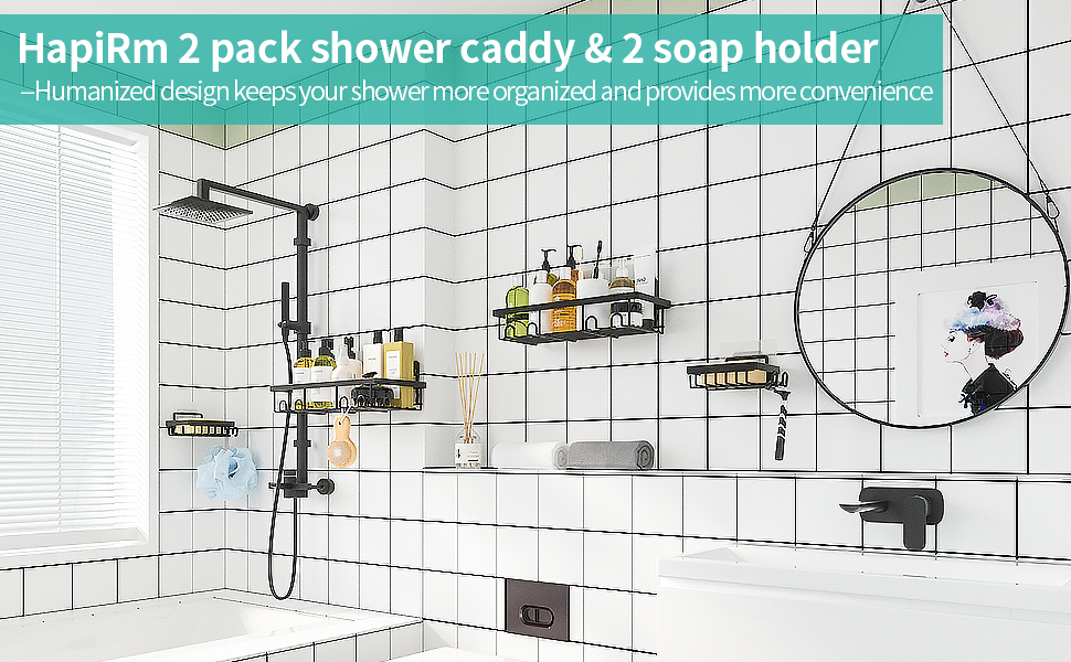 HapiRm Shower Caddy Shower Holders for Soap and Shampoo, Black Shower