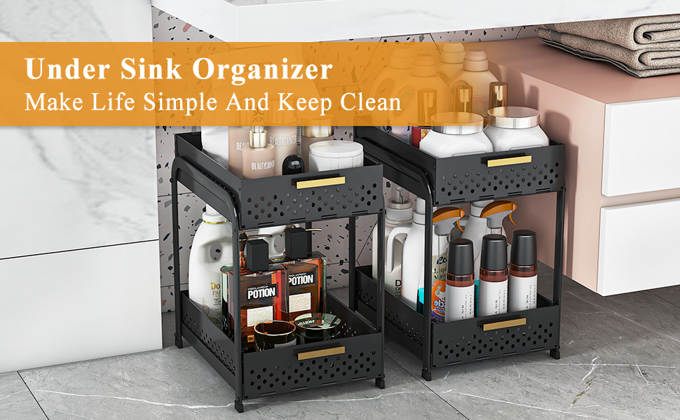 GILLAS 2 Pack 2 Tier Under Sink Organizer and Storage, Farmhouse Under