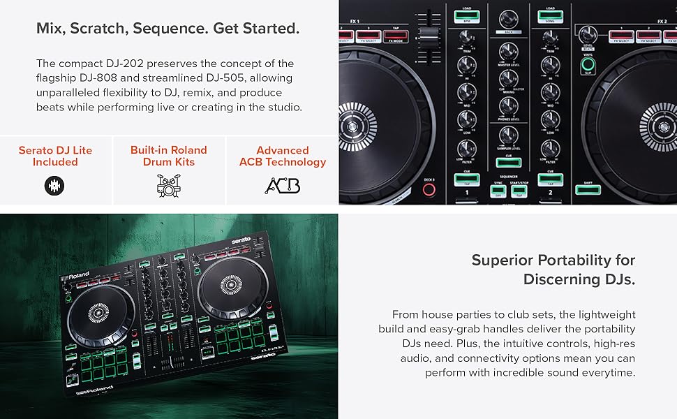 Roland DJ-202 Compact DJ Controller | 2-Channel, 4-Deck Controller