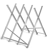 IRONMAX Folding Saw Horse, 220 LBS Heavy Duty Steel Sawbuck w/ Sawtooth for Log Firewood, Adjusta...