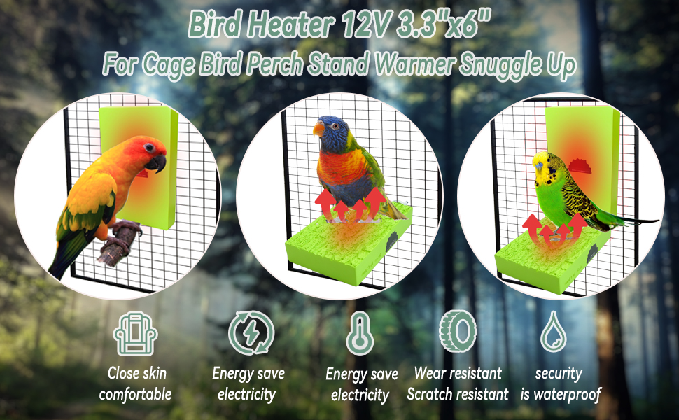 Bird Heater 12V 3.3"x6" for Cage Bird Perch Stand Warmer