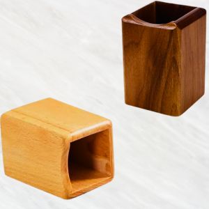 wooden pen holder in beige and walnut color