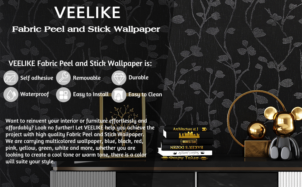 VEELIKE Black Wallpaper Black Textured Peel and Stick Wallpaper for