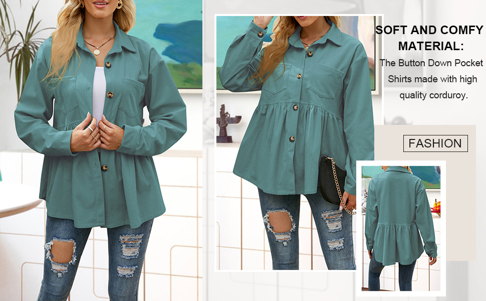 TICIFEN Womens Corduroy Shirts Long Sleeve Button Down