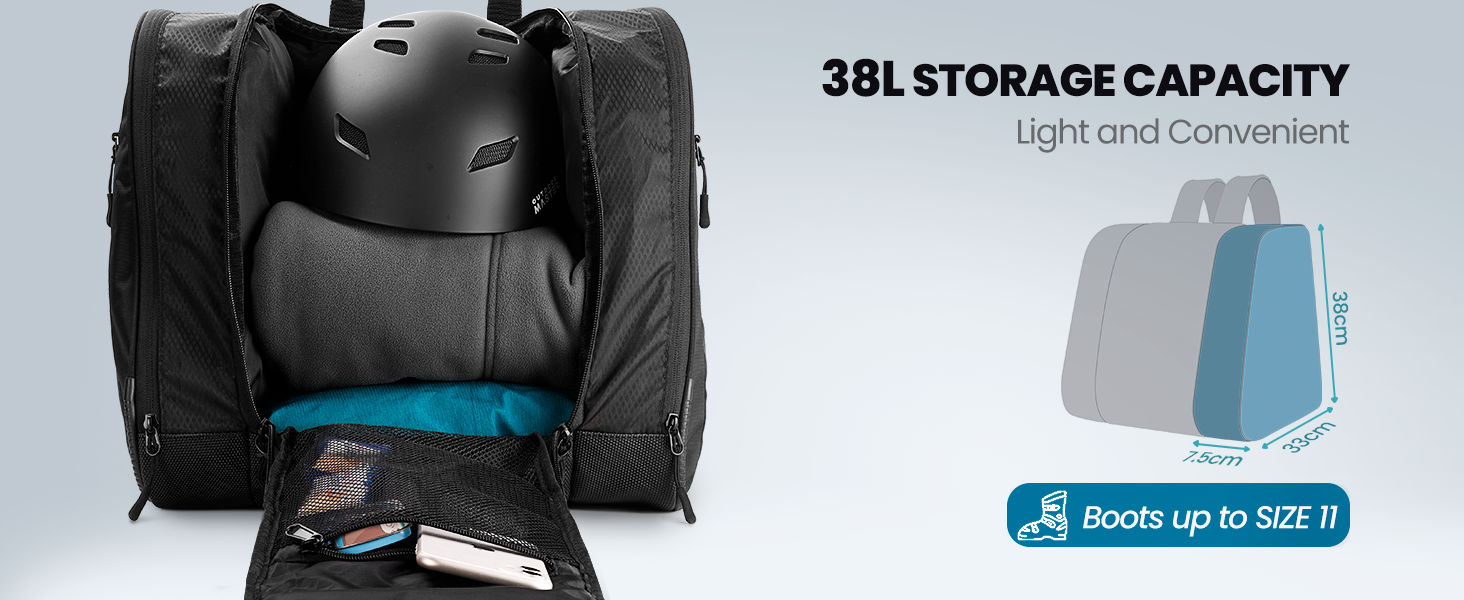 OutdoorMaster 38L Ski Boot Bag, Air Travel Snowboard Boot Backpack with