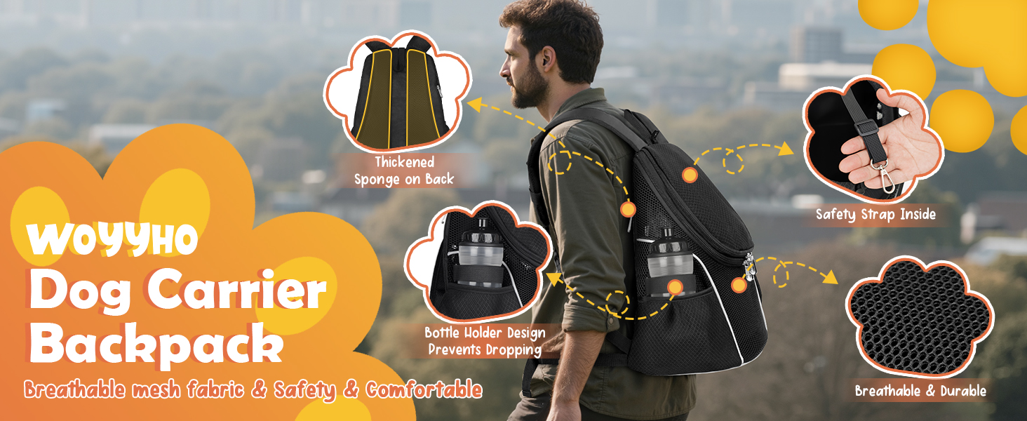 Ventilated Mesh Dog Travel Back Pack with Safety Belt